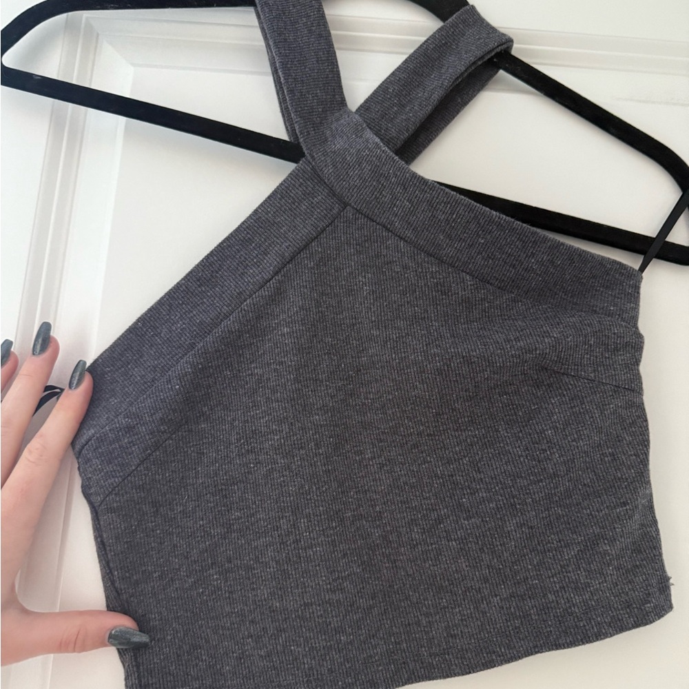 SHEIN Dark Gray Asymmetrical Crop Top